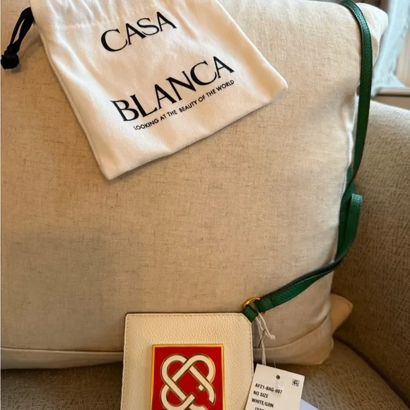 Casablanca Cream and Green Crossbody leather cardholder - Picture 2 of 7